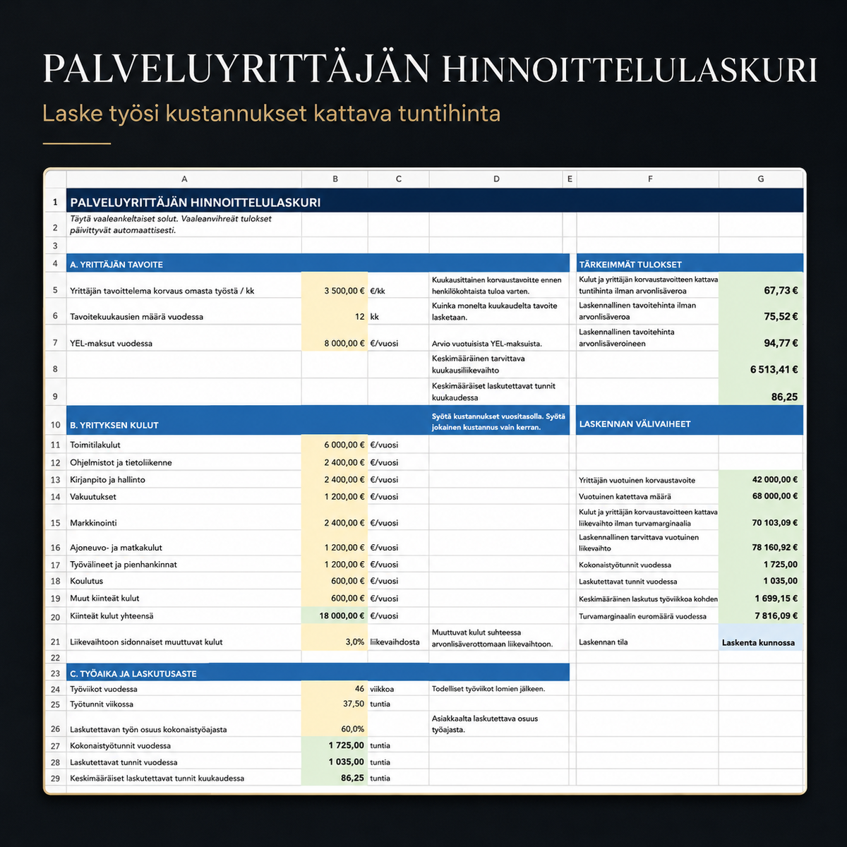 Palveluyrittäjän hinnoittelulaskuri