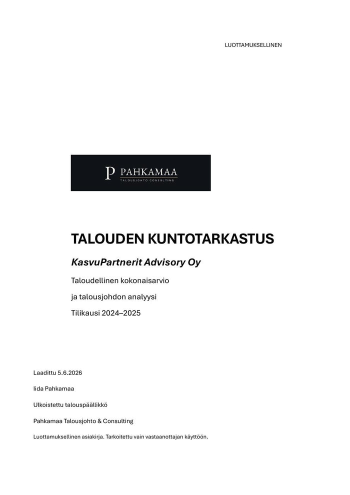 Palveluyrityksen malliraportti – kansi