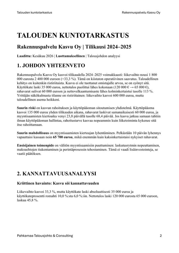 Esimerkkisivu malliraportista 1